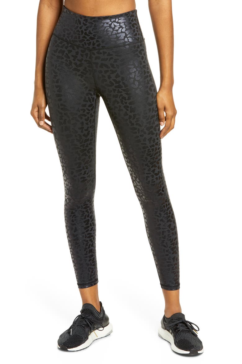 Chi Chi Foil Animal Print High Waist Leggings, Main, color, BLACK SHINE