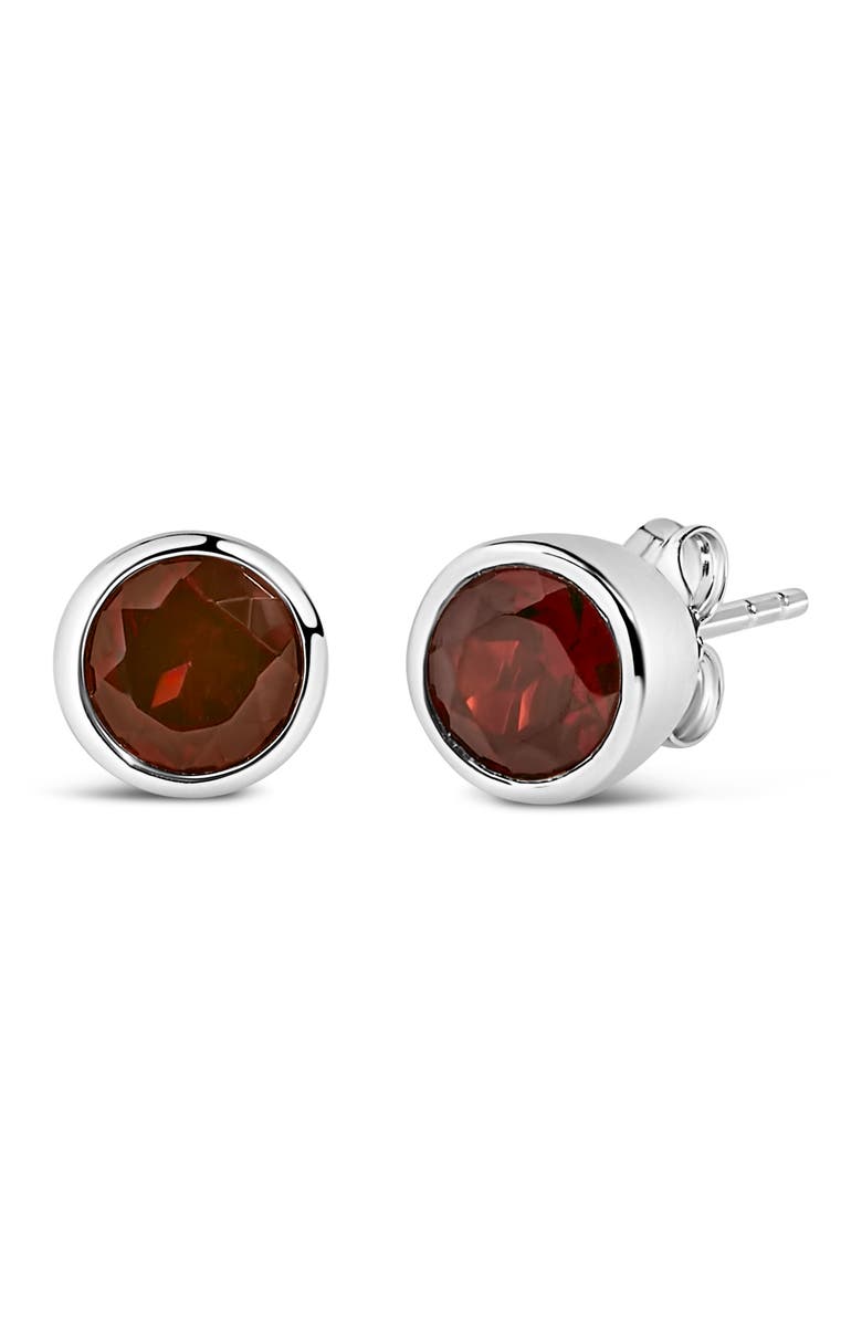 Haus of Brilliance .925 Sterling Silver 6MM Bezel Set Created Gemstone Solitaire Stud Earrings, Alternate, color, Red Garnet