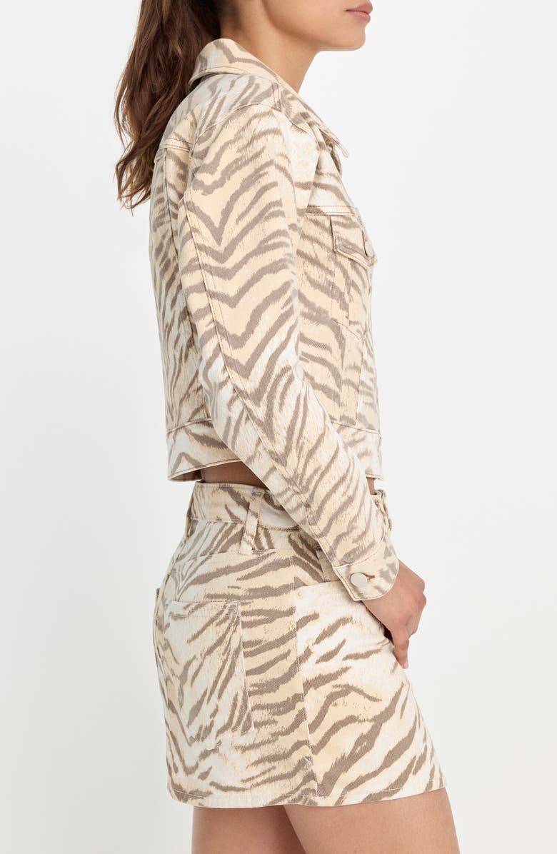 Good American Essential Crop Organic Cotton Denim Jacket, Alternate, color, Brown Tiger