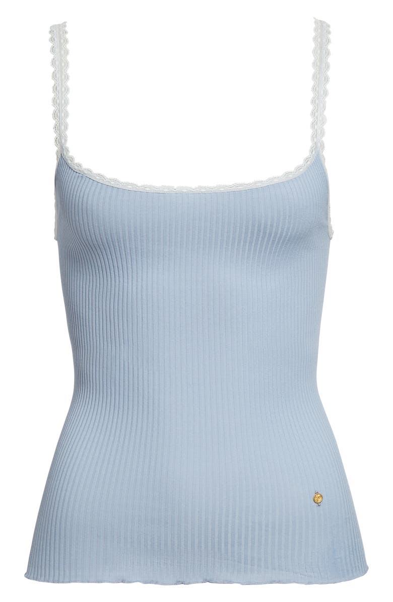 Chloé Fitted Lace Trim Jersey Rib Tank, Alternate, color, Idyllic Blue