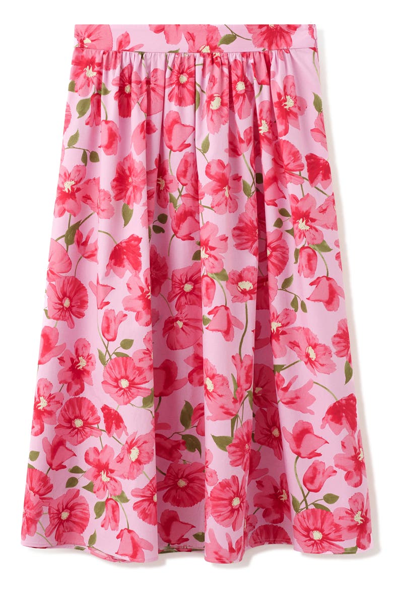 Floral Cotton Midi Skirt, Alternate, color, PINK