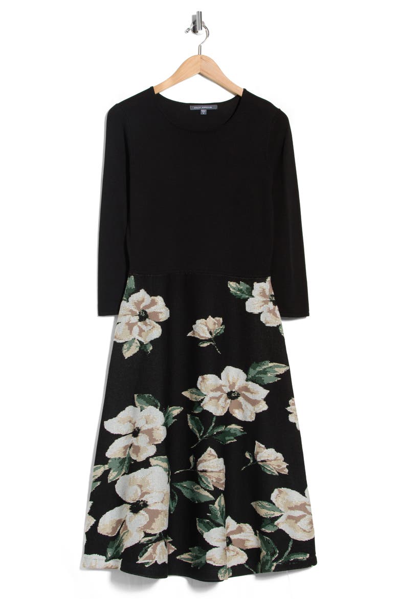 Long Sleeve Knit Dress, Alternate, color, BLACK/ BROWN