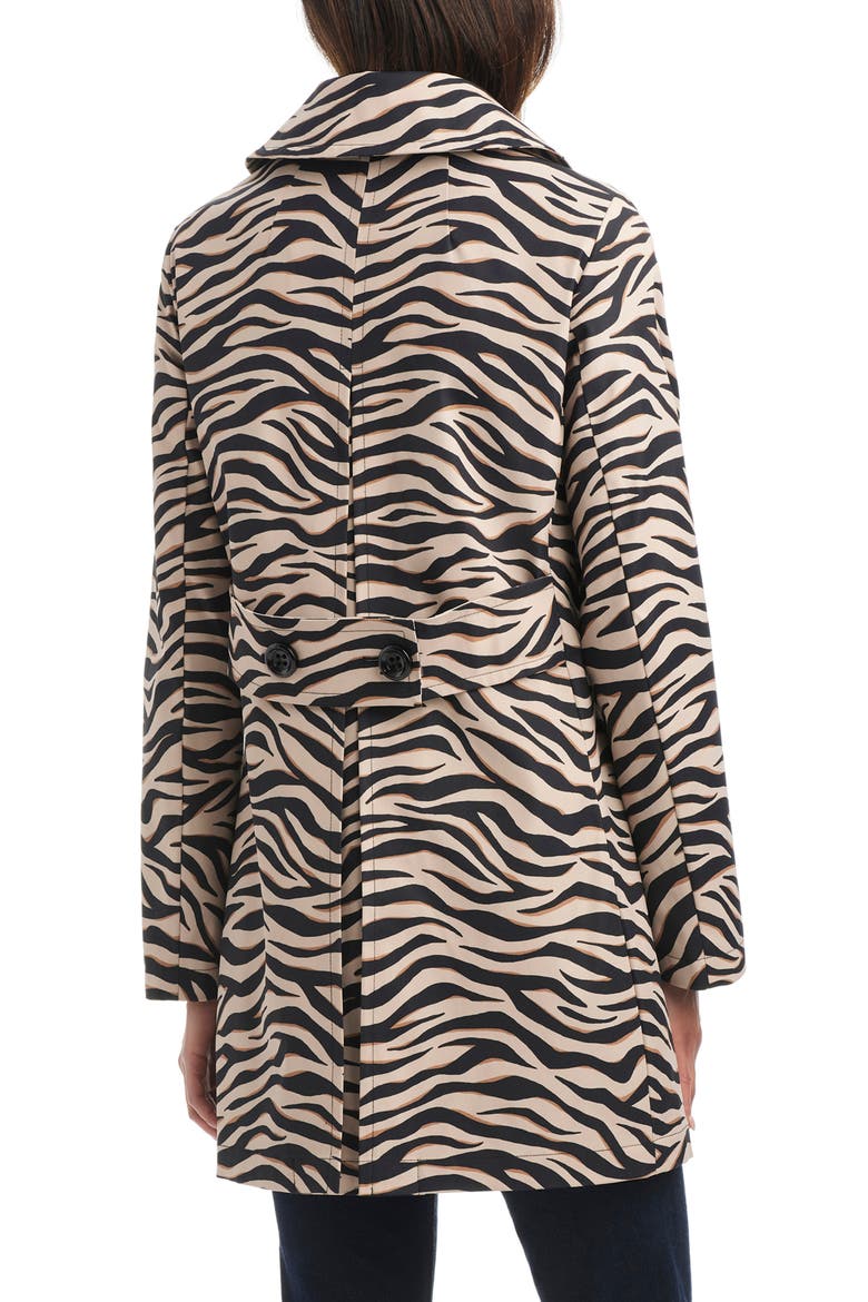 hooded water resistant a-line trench coat, Alternate, color, BOLD ZEBRA