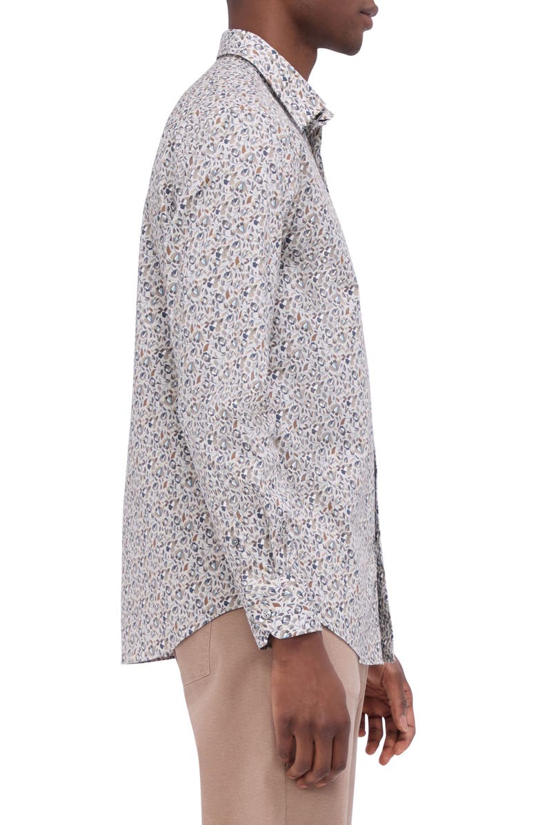 Bugatchi Julian Shaped Fit Geo Print Button-Up Shirt, Alternate, color, Willow