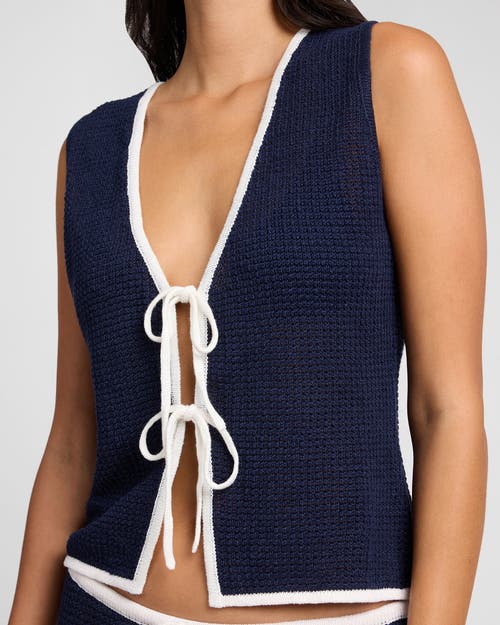 Onia Linen Knit Tie Front Tank Top In Blue