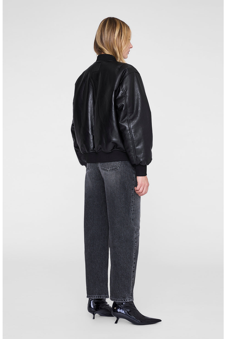 Black Leather Leon Bomber Jacket, Alternate, color, Black