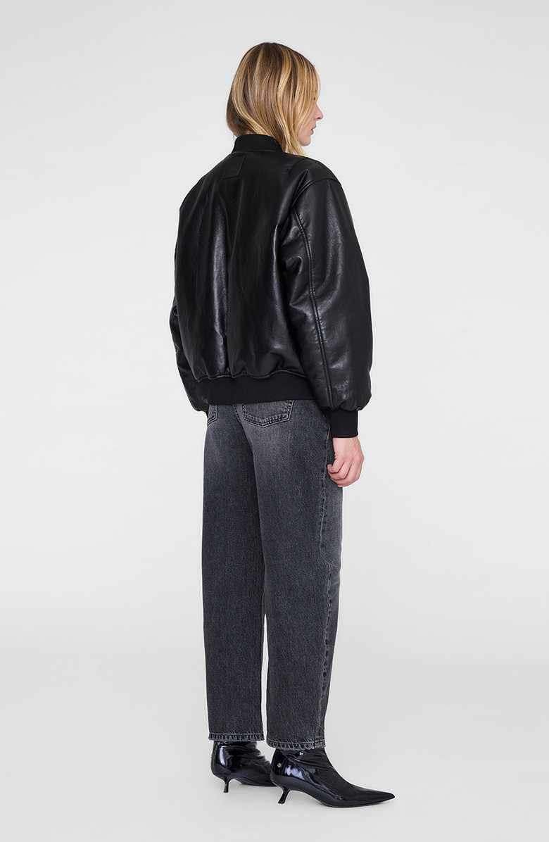 ANINE BING Black Leather Leon Bomber Jacket, Alternate, color, Black