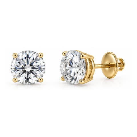 IGI Certified 2 Carat Total Weight E VS1 Round Lab Grown Diamond Stud Earrings in 14K Gold