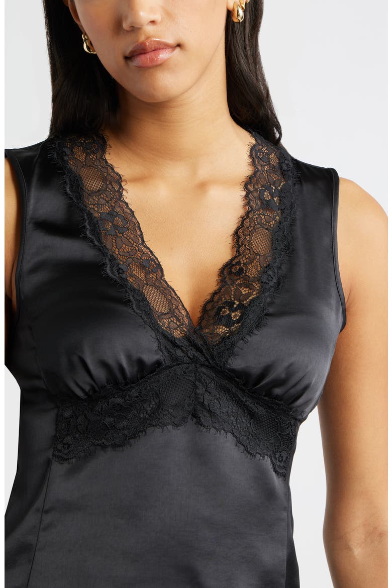 Lace Trim Satin Tank, Alternate, color, BLACK