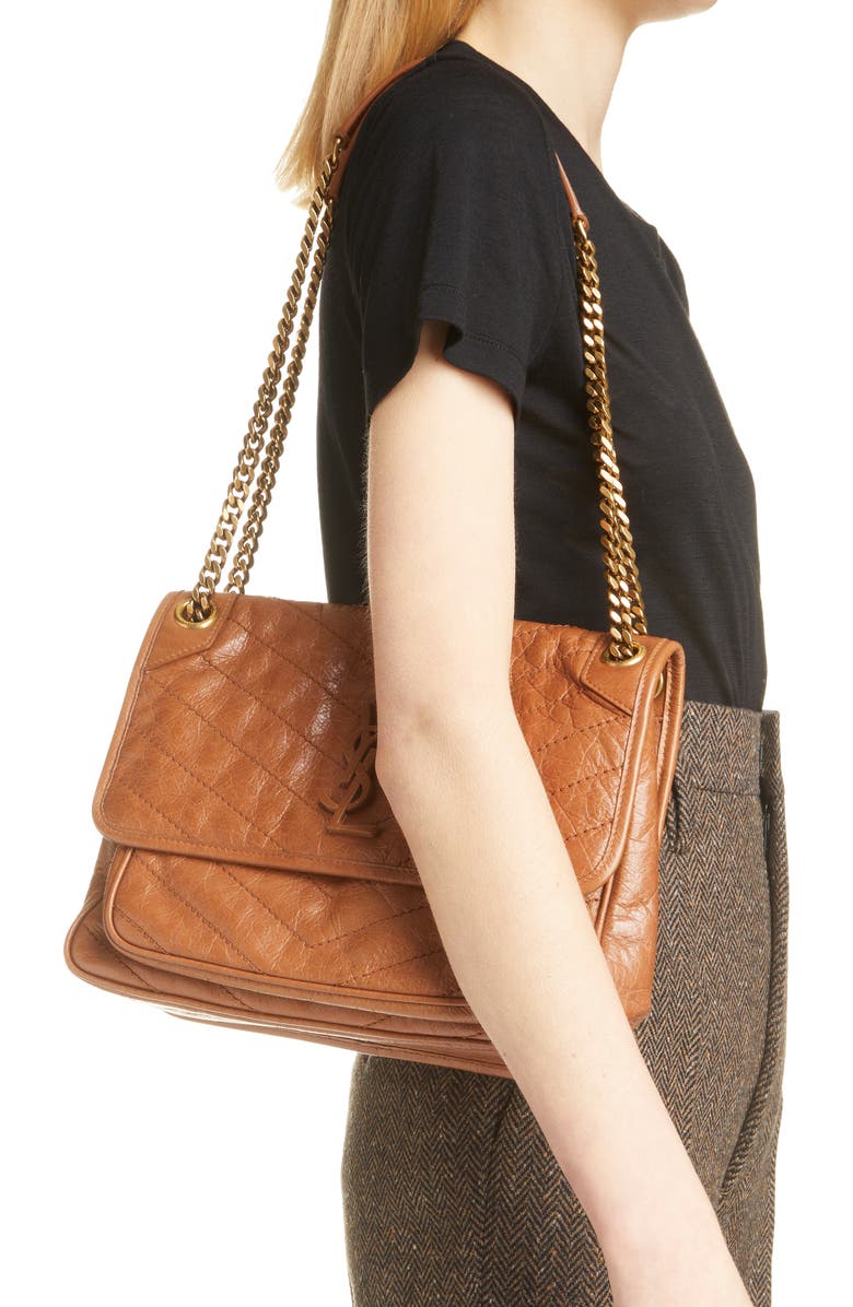 Saint Laurent Medium Niki Matelassé Crinkled Leather Shoulder Bag, Alternate, color,