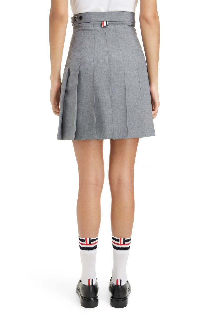 Thom Browne Step Hem Pleated Wool Blend Miniskirt, Alternate, color, 
