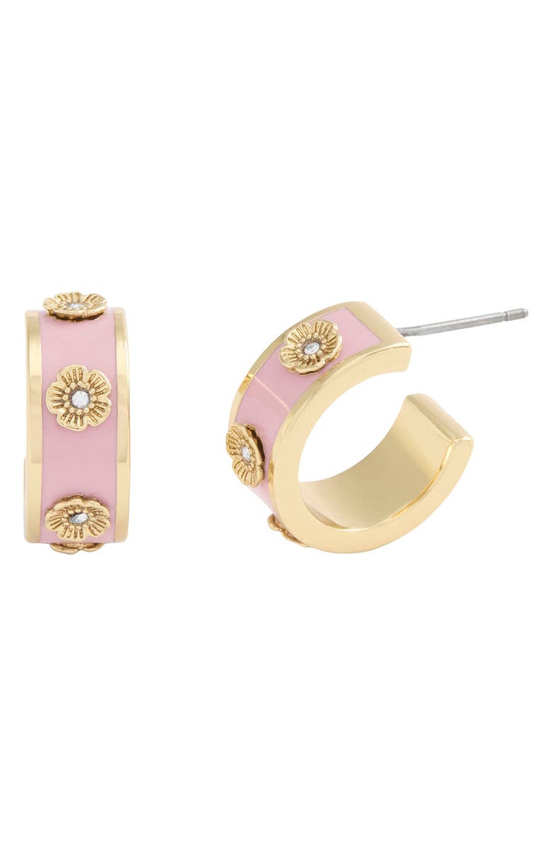 COACH Tea Rose Enamel Hoop Earrings, Main, color, 