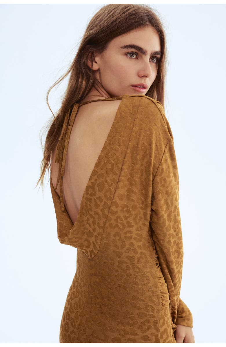 H&M Draped Midi Dress, Alternate, color, Dark Beige