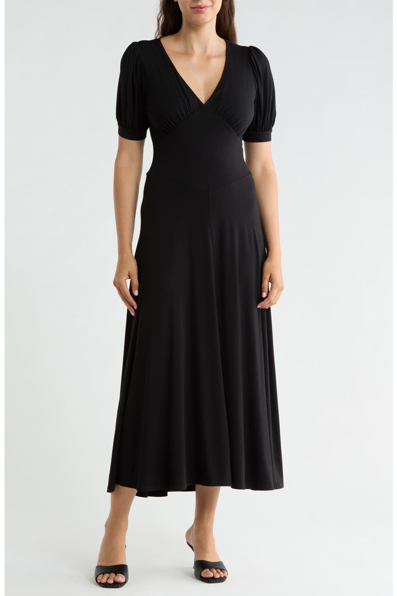 Short Sleeve V-Neck Midi Dress, Main, color, BLACK