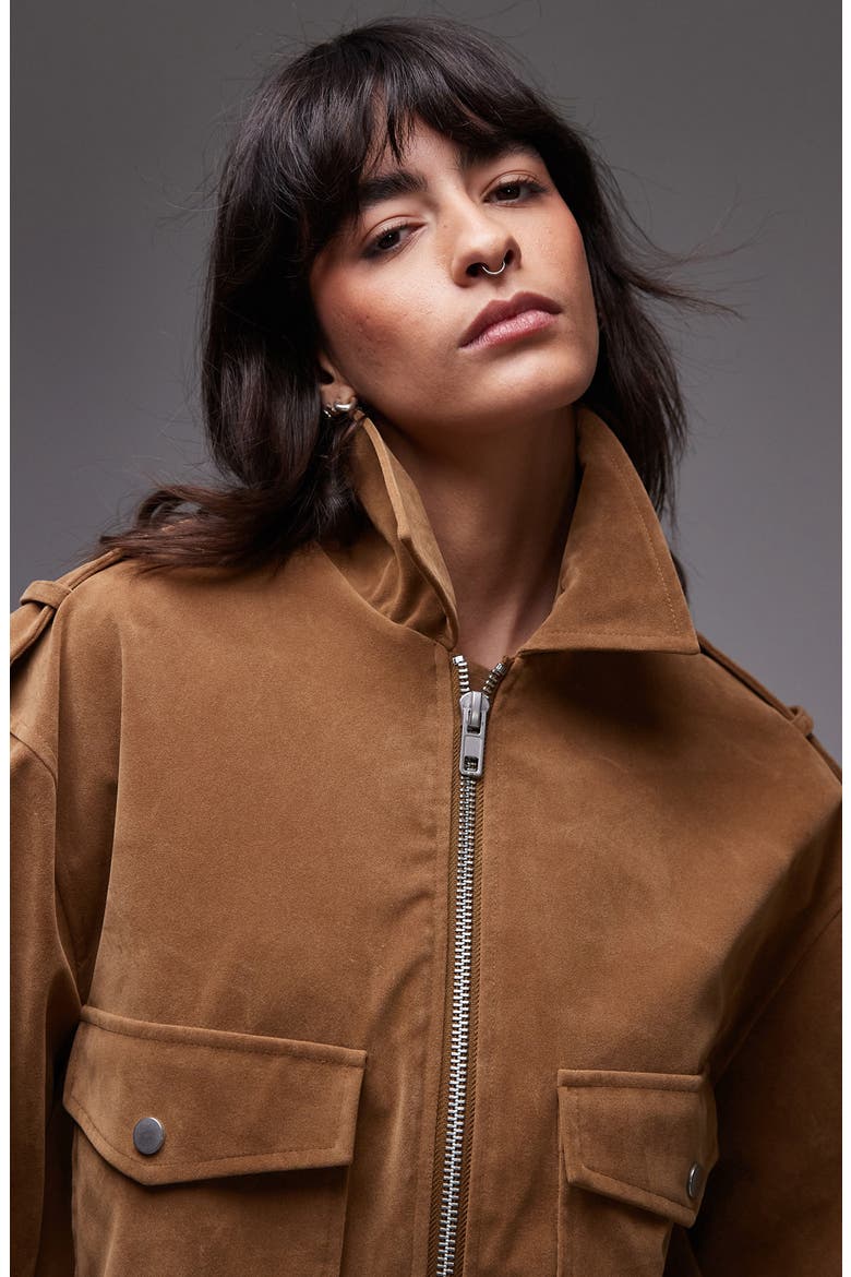 Faux Suede Jacket, Alternate, color, CAMEL
