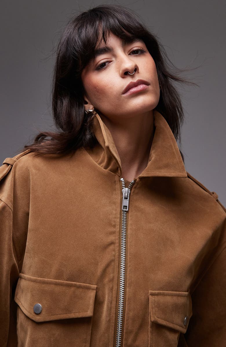 Topshop Faux Suede Jacket, Alternate, color, 