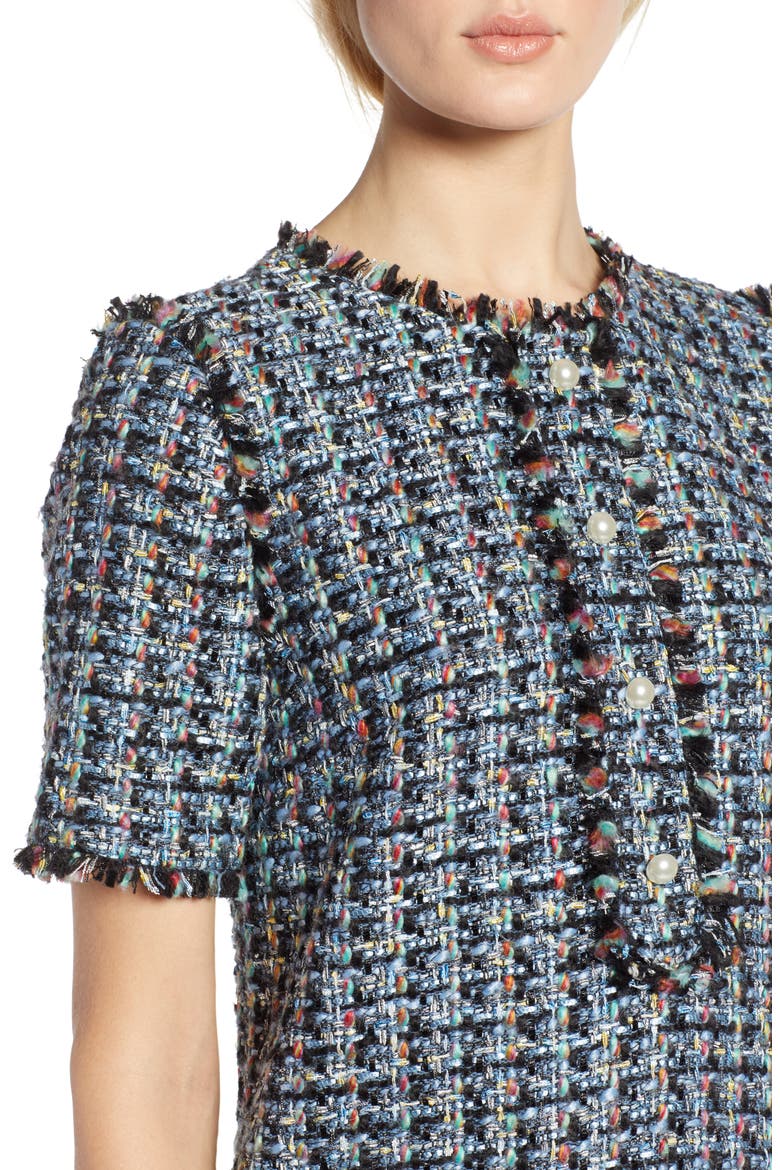 x Atlantic-Pacific Fringe Tweed Dress, Alternate, color, BLACK MULTI TWEED