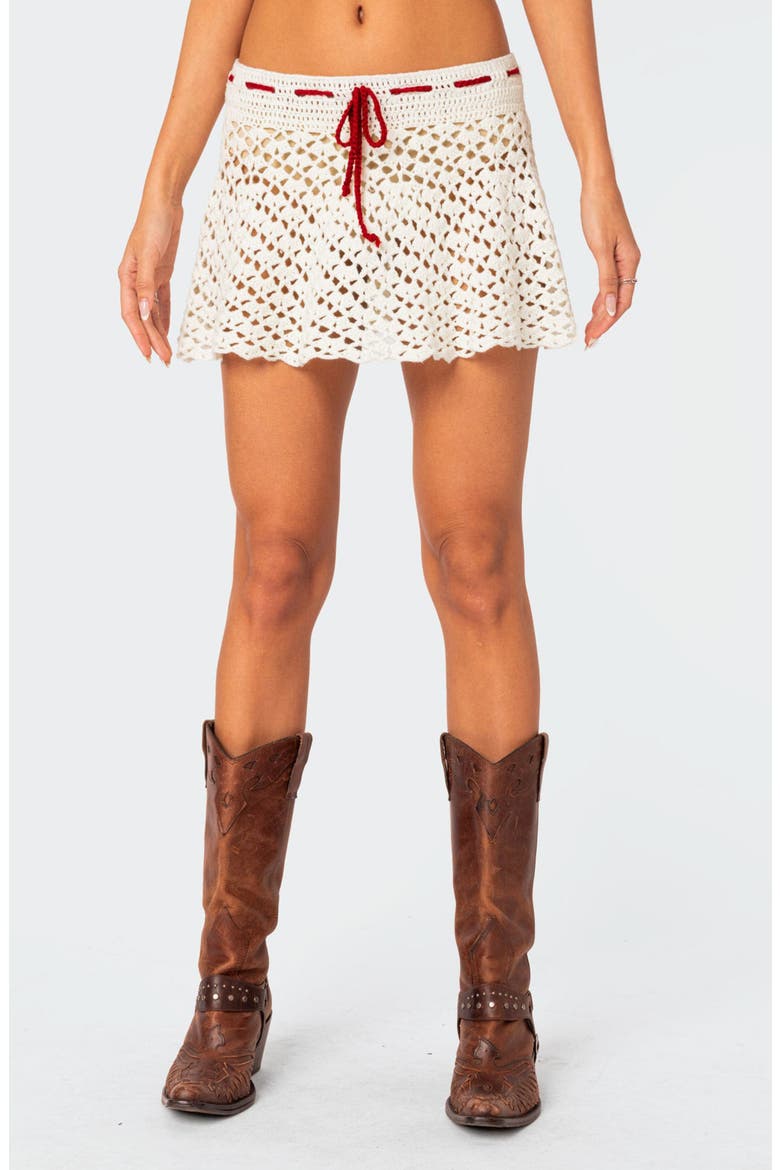 Jaslene Crochet Cover-Up Miniskirt, Main, color, WHITE