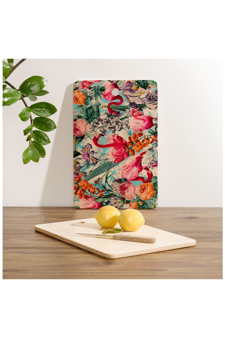 Burcu Korkmazyurek Vintage Garden X Rectangle Cutting Board, Alternate, color, MULTI FLAMINGO