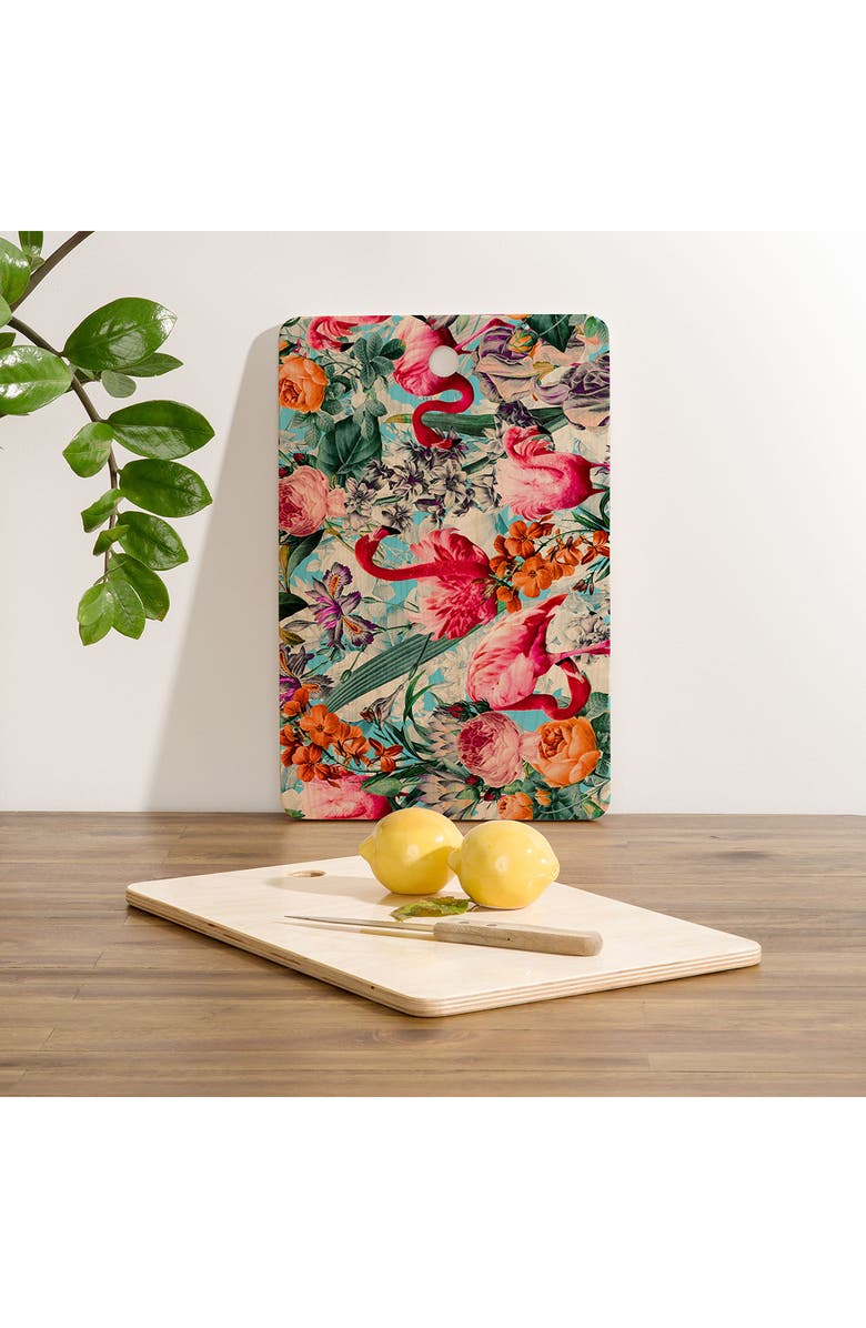 Deny Designs Burcu Korkmazyurek Floral and Flamingo VII Rectangle Cutting Board, Alternate, color, Multi