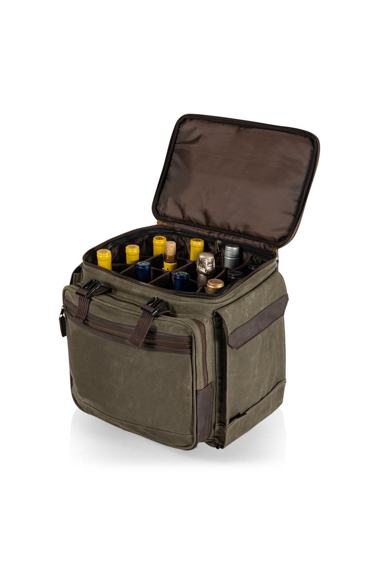 Somm 12 Bottle Insulated Wine Bag with Rolling Cart, Alternate, color, Khaki Green with Brown Accents