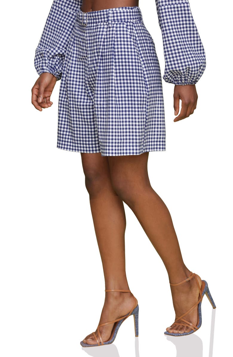 Avec Les Filles Gingham Belted Linen Blend Bermuda Shorts, Alternate, color, Navy-White Gingham