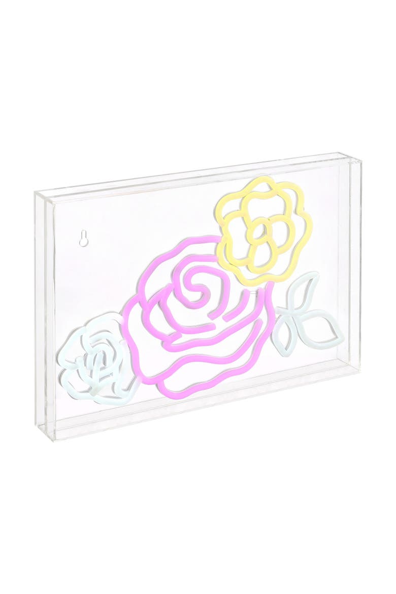 Crowd Of Roses 15" X 10.3" Contemporary Glam Acrylic Box USB Operated LED Neon Light, Pink/White/Yellow, Main, color, Pink/White/Yellow
