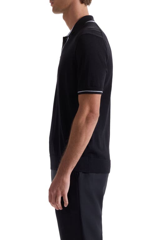 Bugatchi Three Button Merino Wool & Silk Polo In Black