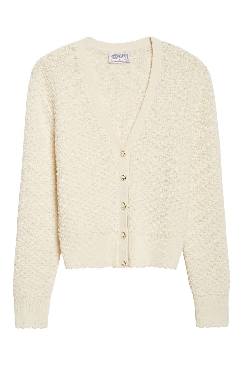 Perlé Crepe Wool Blend Cardigan, Alternate, color, ECRU