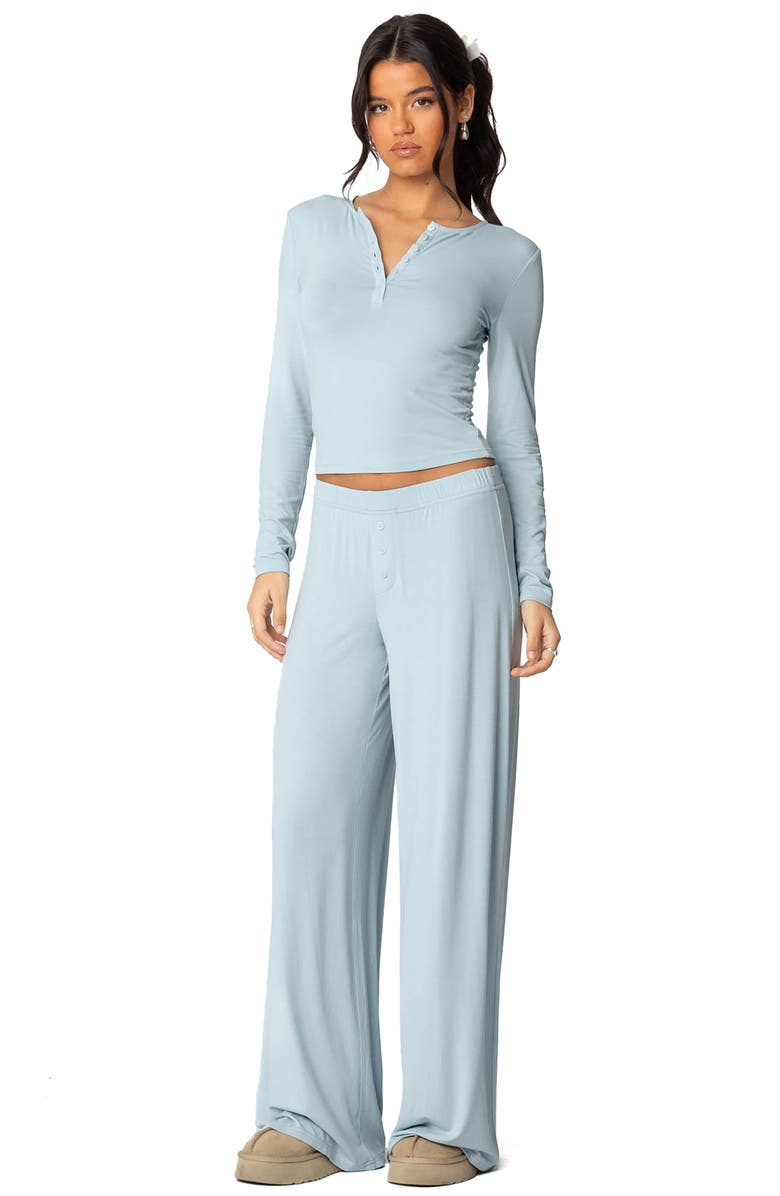 EDIKTED Kait Long Sleeve Crop Henley, Alternate, color, Light-Blue