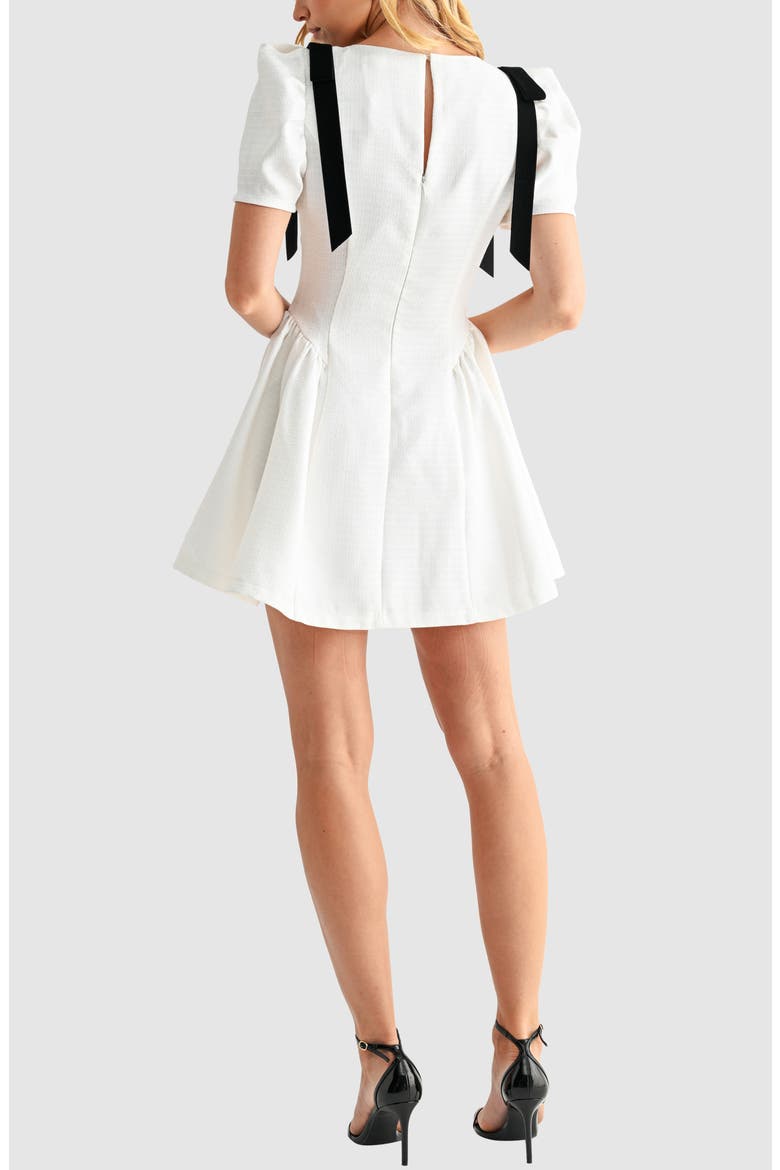Contrast Tie Detail Tweed Cocktail Minidress, Alternate, color, IVORY BLACK