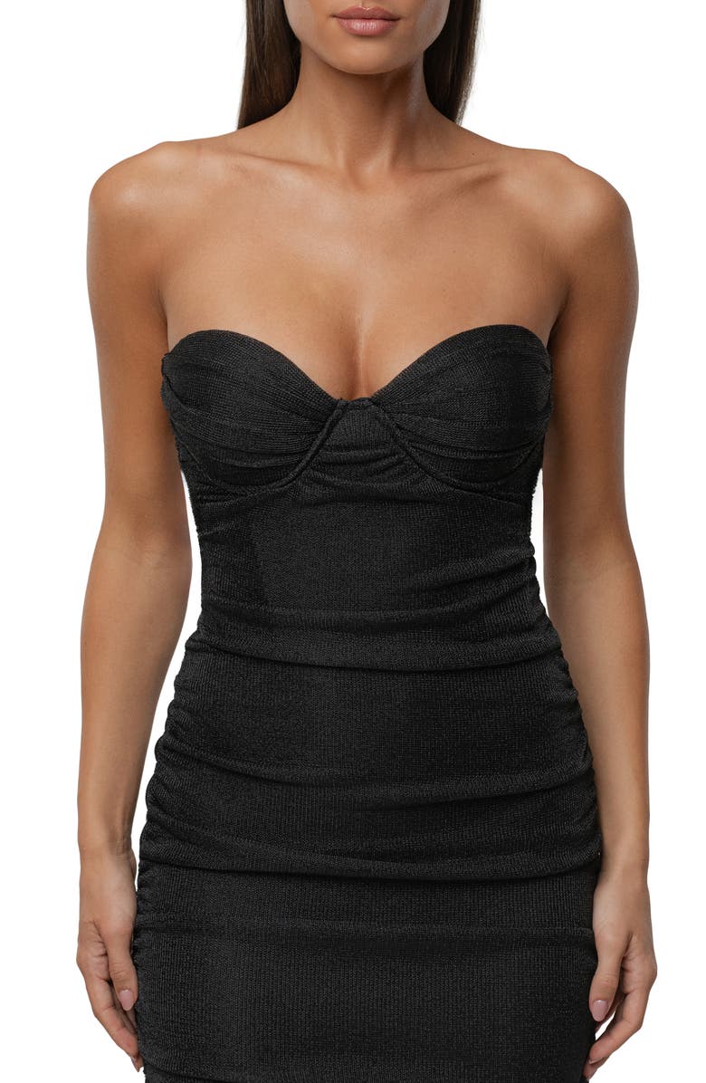 JLUXLABEL Ruched Metallic Tie Back Maxi Dress, Alternate, color, Black