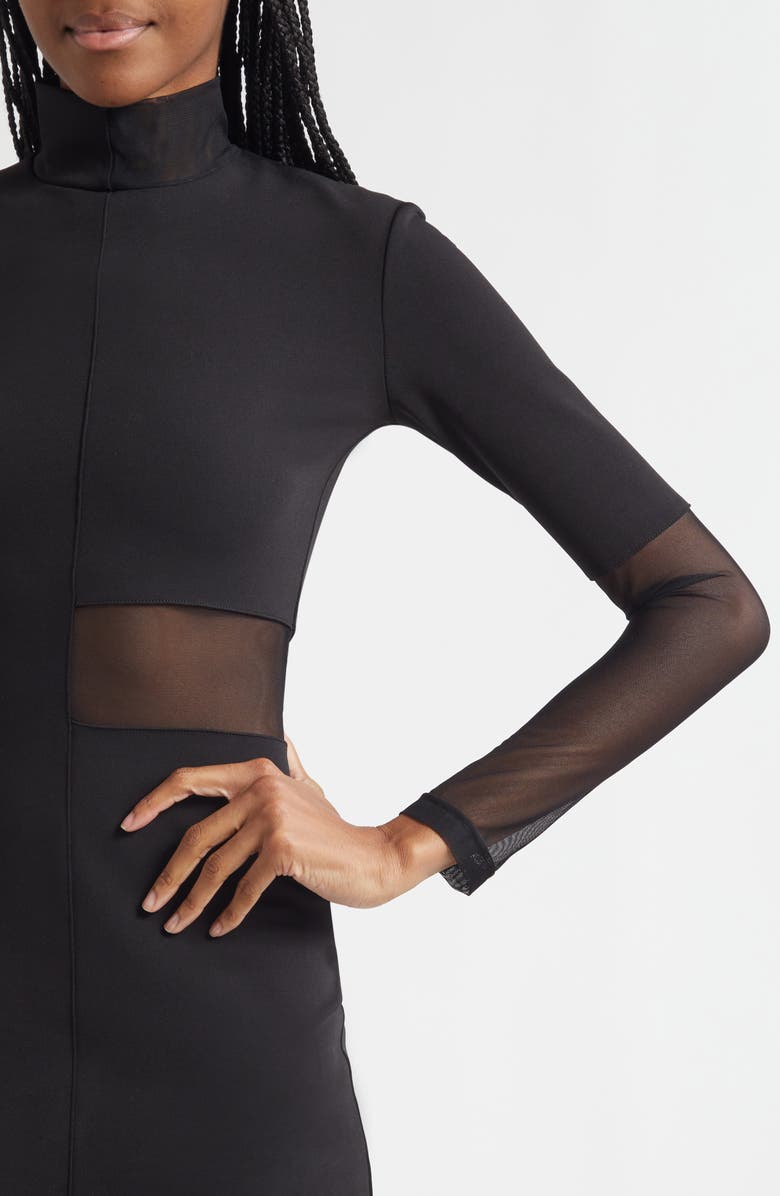 ISRAELLA KOBLA Ezereen Sheer Detail Long Sleeve Midi Dress, Alternate, color, Black