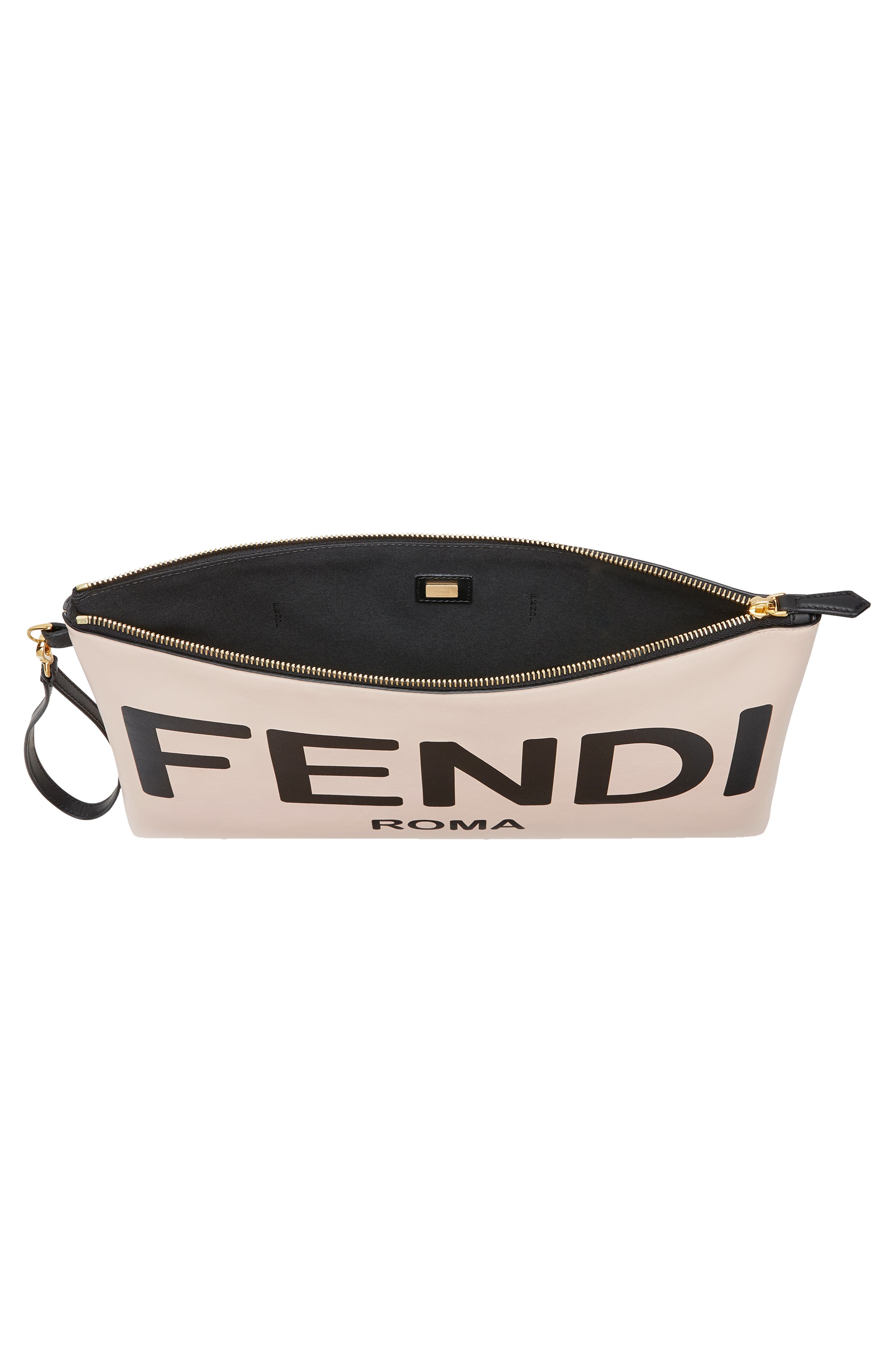 Fendi Large Logo Leather Flat Pouch, Alternate, color, 