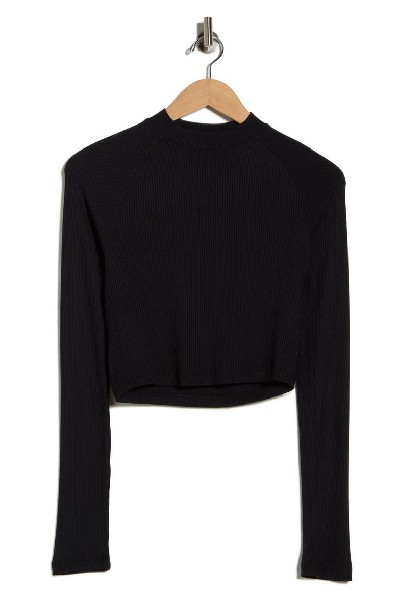 Contours Rib Mock Neck Crop Top, Alternate, color, BLACK