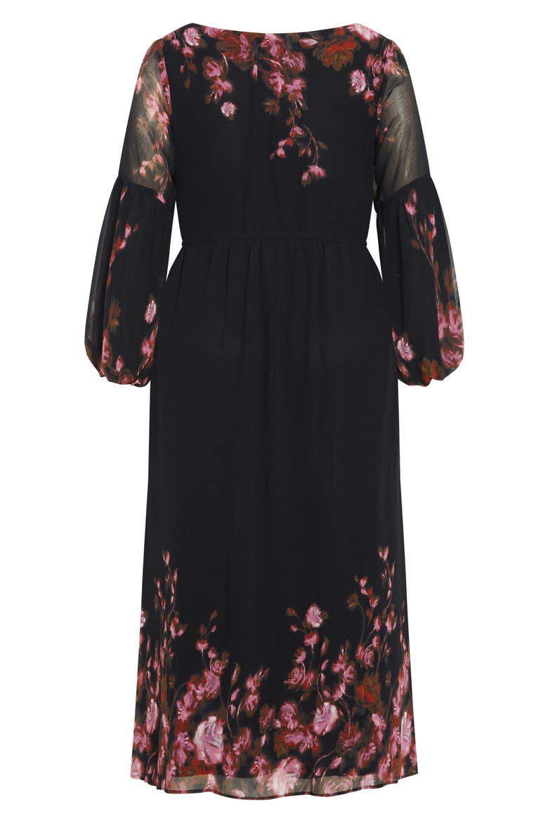 Frances Floral Semi Sheer Sleeve Maxi Dress, Alternate, color, BLACK FLORAL
