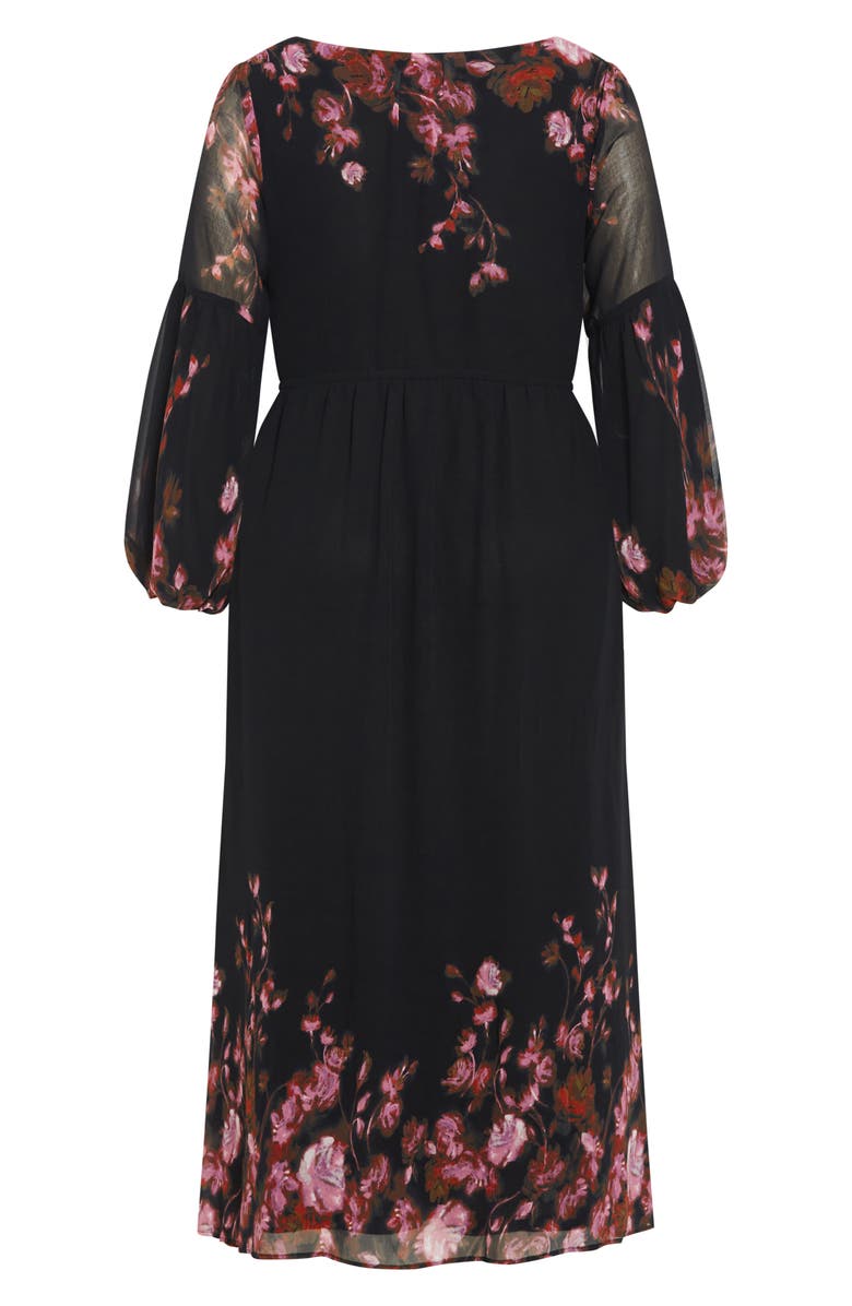 City Chic Frances Floral Semi Sheer Sleeve Maxi Dress, Alternate, color, Black Floral