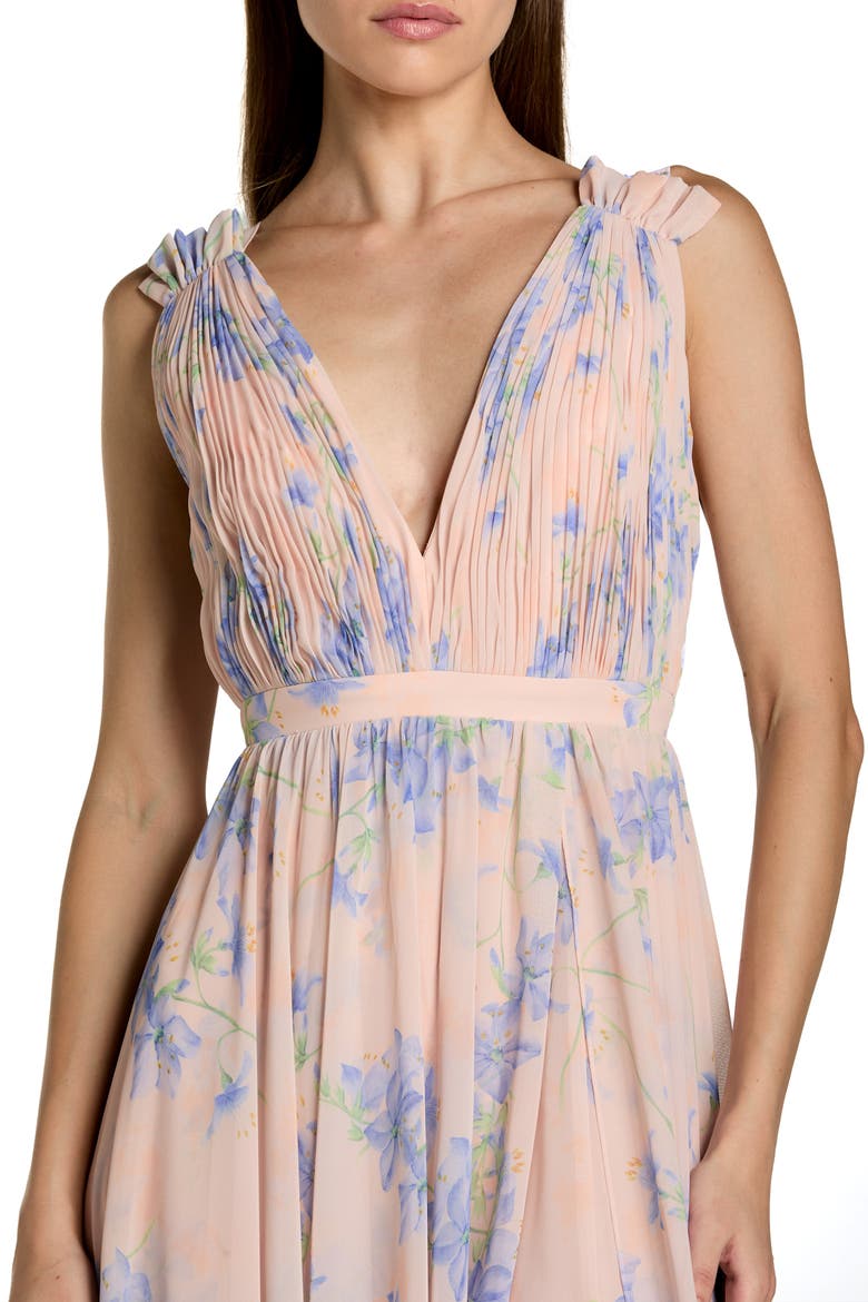 Women's Sleeveless Pleated Chiffon V-Neck Gown, Alternate, color, Violet Multi