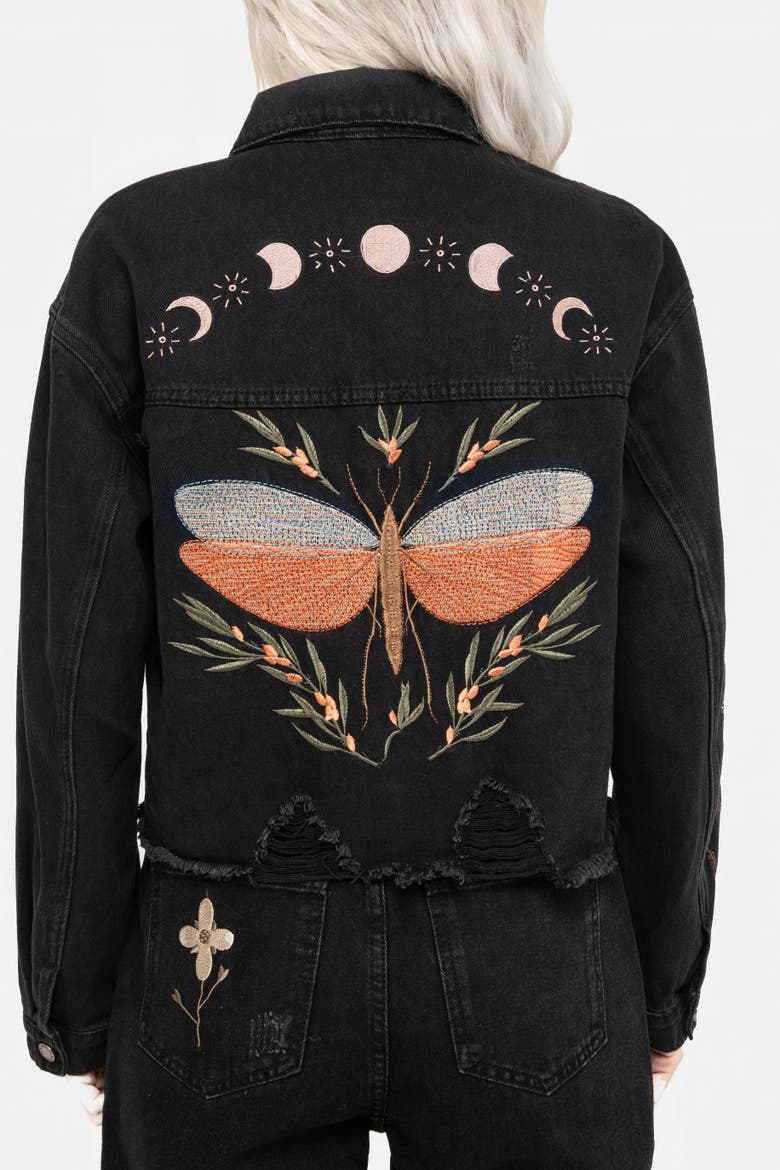 Griffinfly Distressed Denim Jacket, Alternate, color, Black