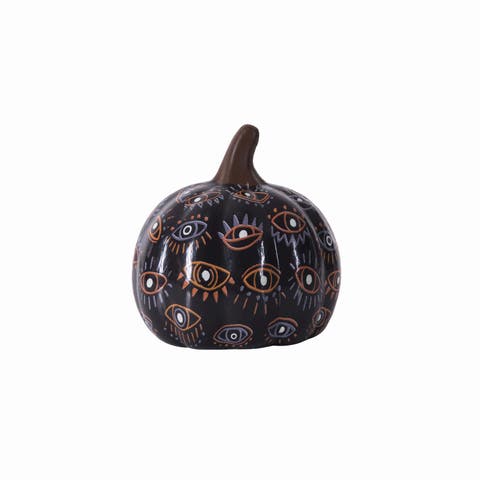 Black Small Opening Mystic Eye Pumpkin Figurine 3.9"