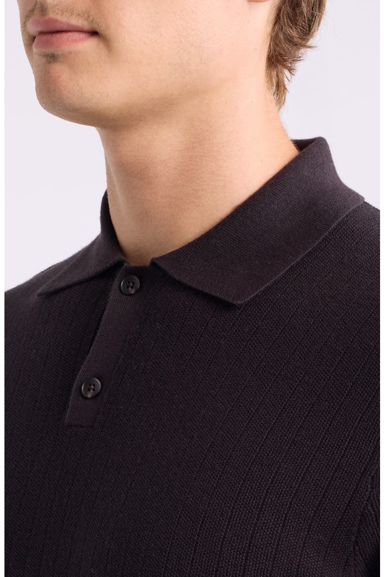 Short Sleeve Ribbed Cotton & Cashmere Polo Sweater, Alternate, color, BROWN LATTE