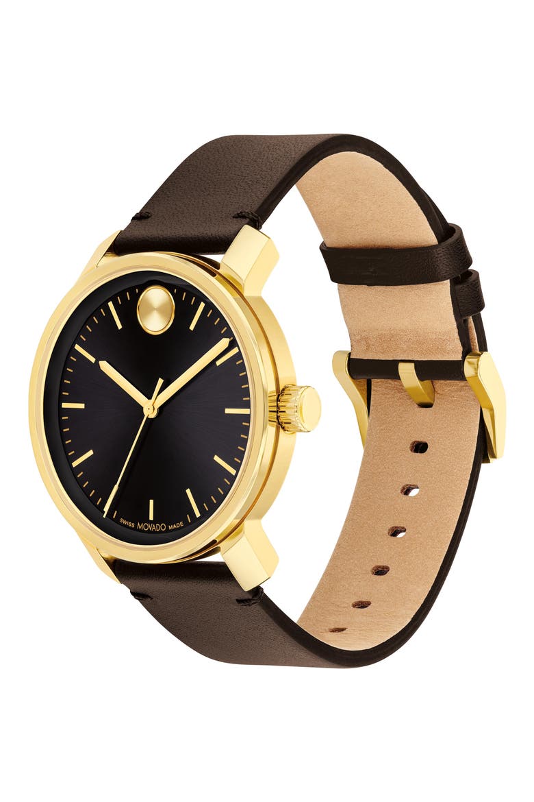 Bold Access Leather Strap Watch, 41mm, Alternate, color, BLACK