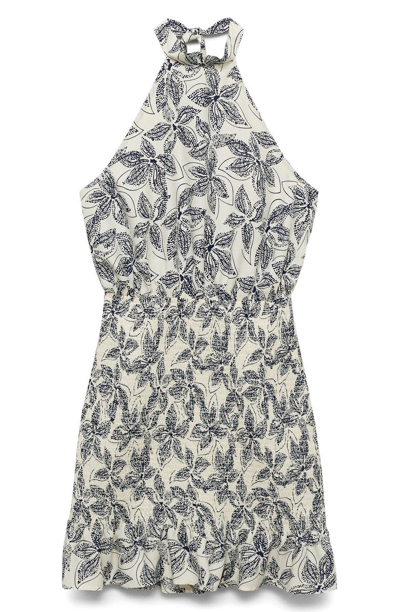 MANGO TEEN Floral Print Halter Dress, Alternate, color, Off White