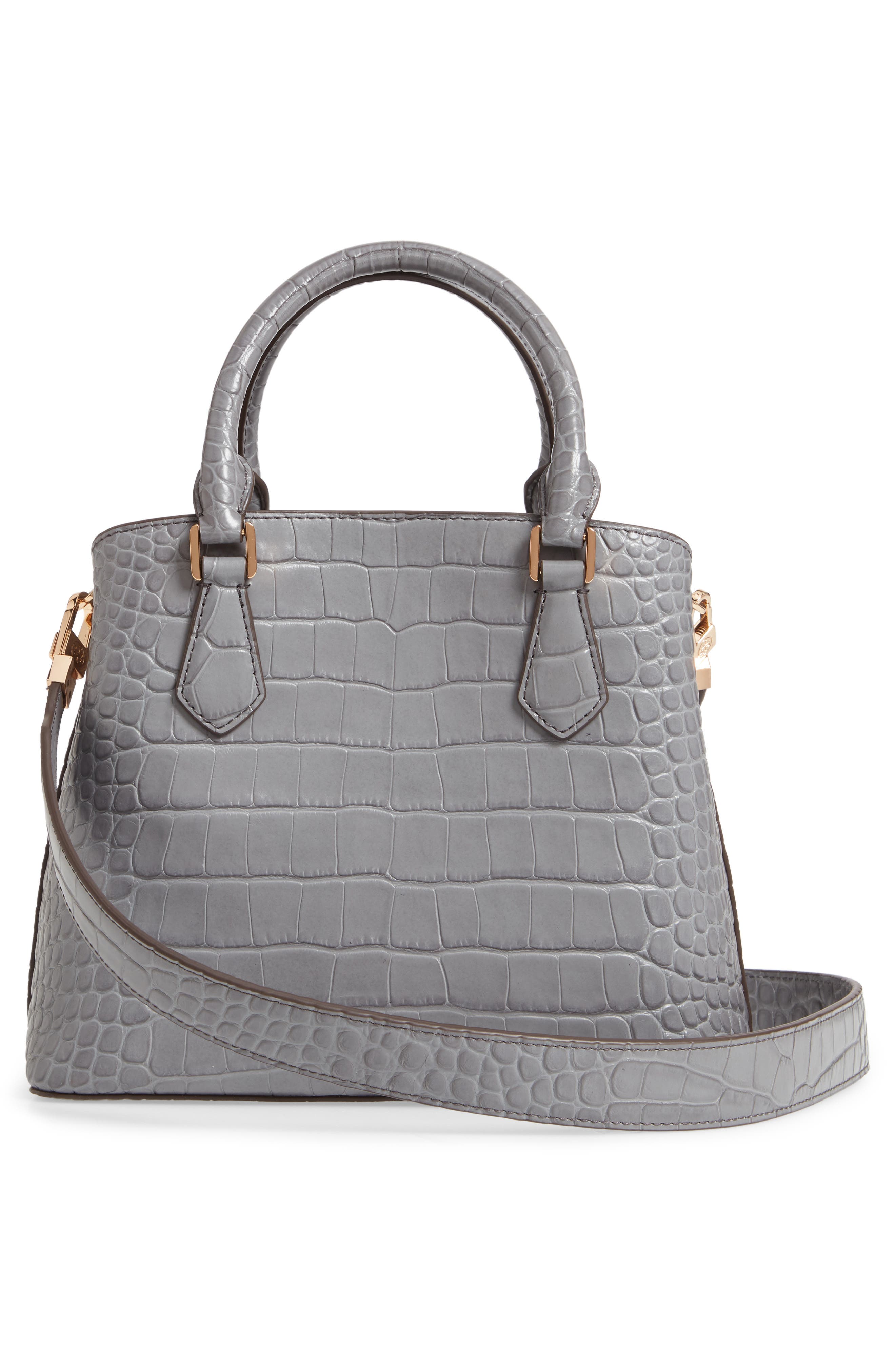 Small Robinson Croc Embossed Leather Bucket Bag, Alternate, color, ZINC