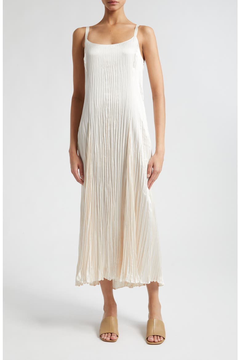 Relaxed Plissé Satin Midi Slipdress, Main, color, CHIFFON