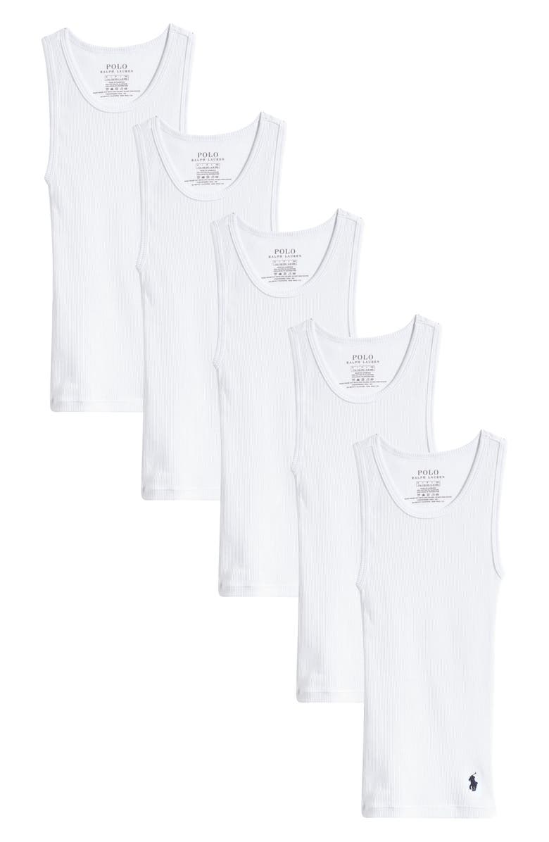 Polo Ralph Lauren Kids' 5-Pack Rib Tank Undershirts, Main, color, White