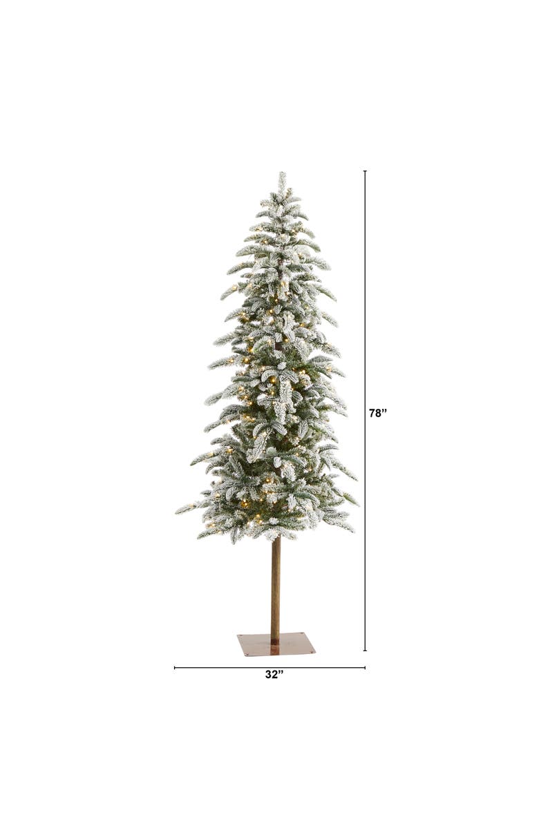 NEARLY NATURAL 6.5-ft Flocked Washington Alpine Christmas Artificial Tree with 250 White Warm LED Lights and 637 Bendable Branches, Alternate, color, Green
