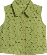 Good Luck Girl Kids' Sleeveless Cotton Broderie Anglaise Button-Up Shirt