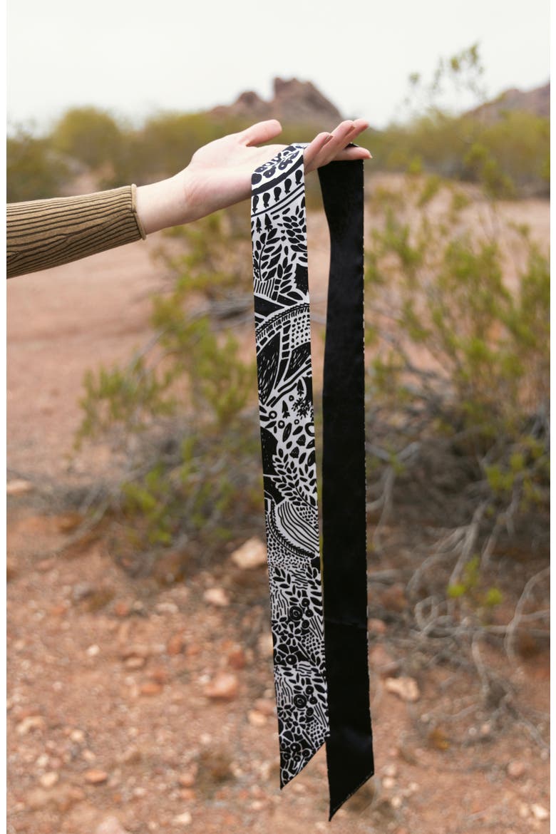 Silk Skinny Scarf Of Black Garden, Alternate, color, Black