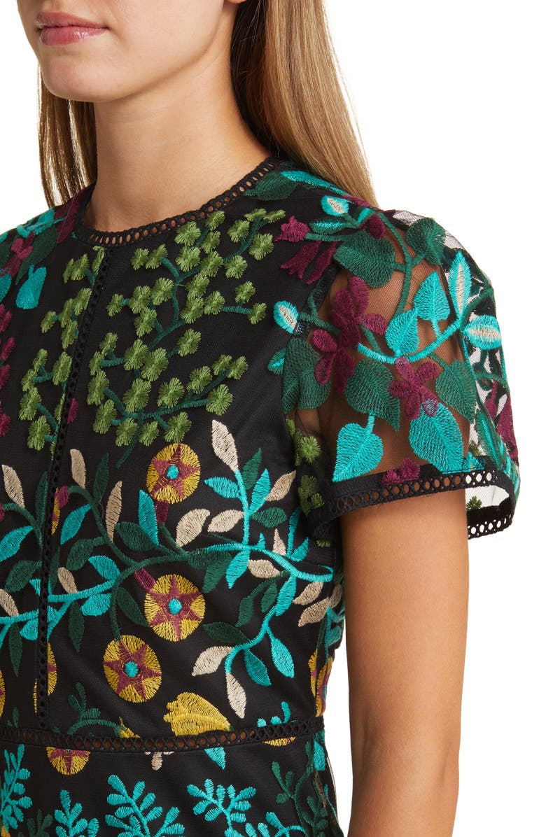 Tahari ASL Embroidered Short Sleeve Cocktail Dress, Alternate, color, 